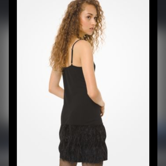 Michael Michael Kors Feather Embroidered Jersey Slip mini Dress black small - Picture 8 of 8